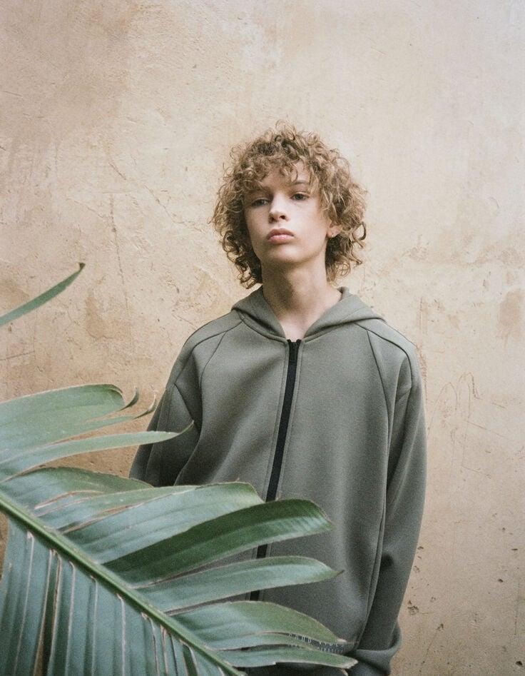 Ikks Cardigan Relaxed Kaki Zippé Molleton Garçon