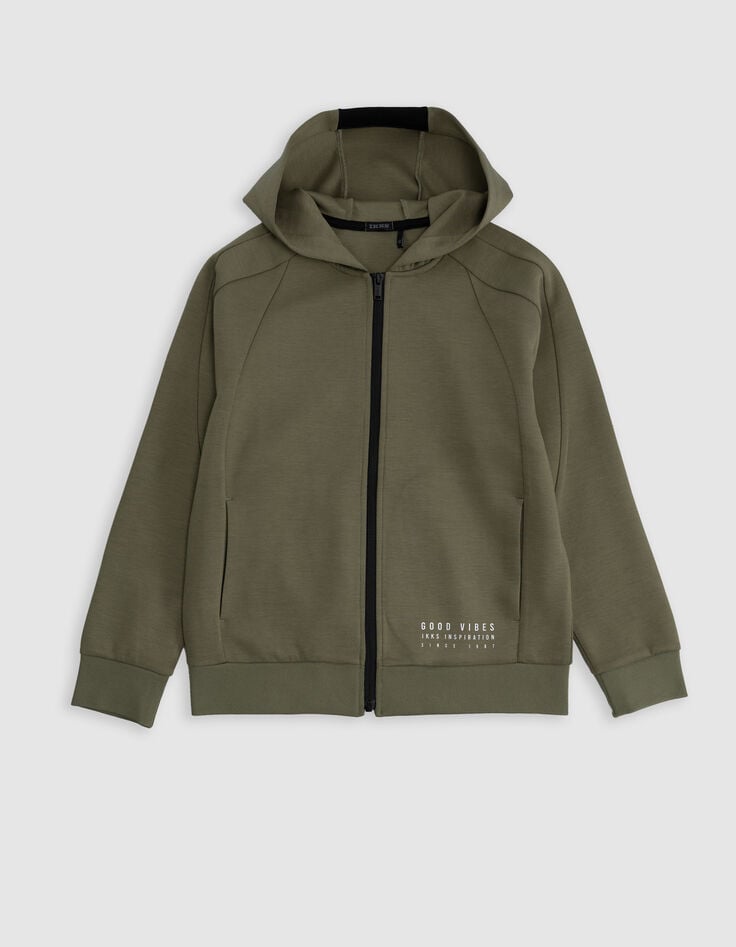 Ikks Cardigan Relaxed Kaki Zippé Molleton Garçon