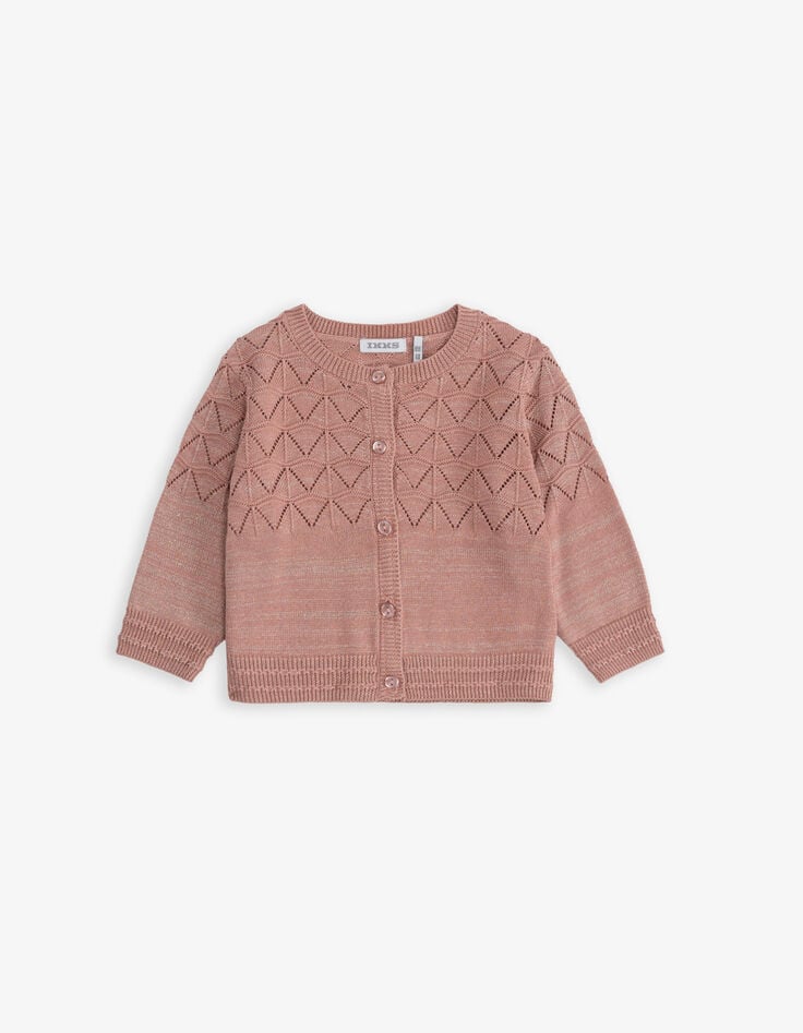 ikks Cardigan rose tricot lurex ajouré bébé fille