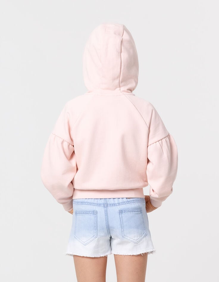 Ikks Cardigan Rose Zippé Brodé à Capuche Fille