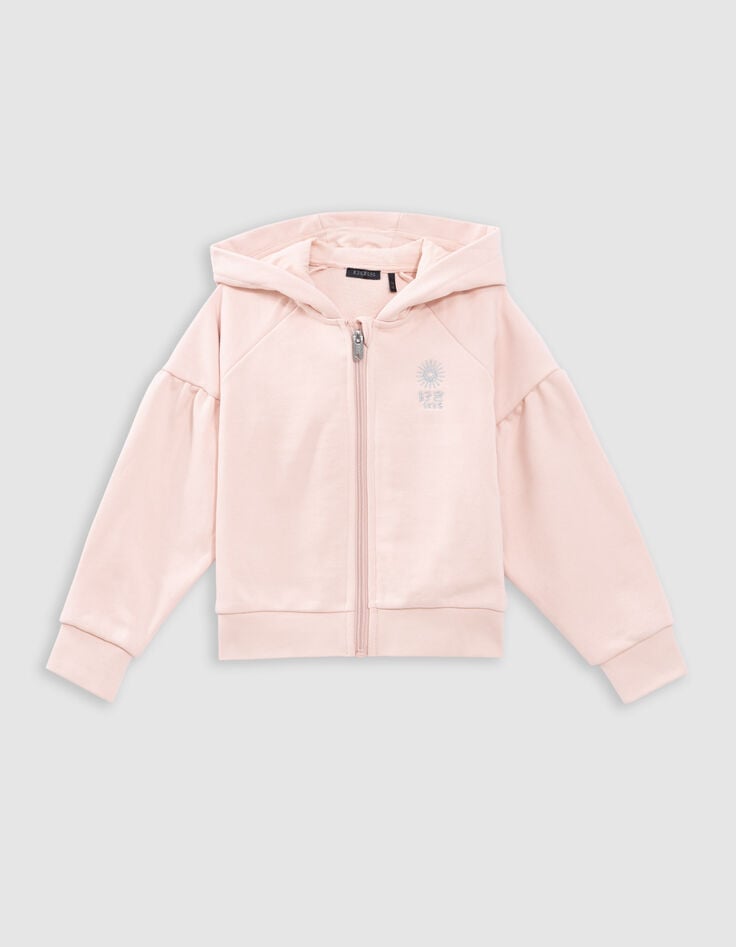 Ikks Cardigan Rose Zippé Brodé à Capuche Fille