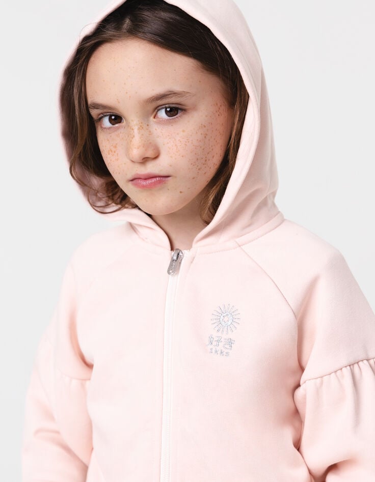 ikks Cardigan rose zippé brodé à capuche fille