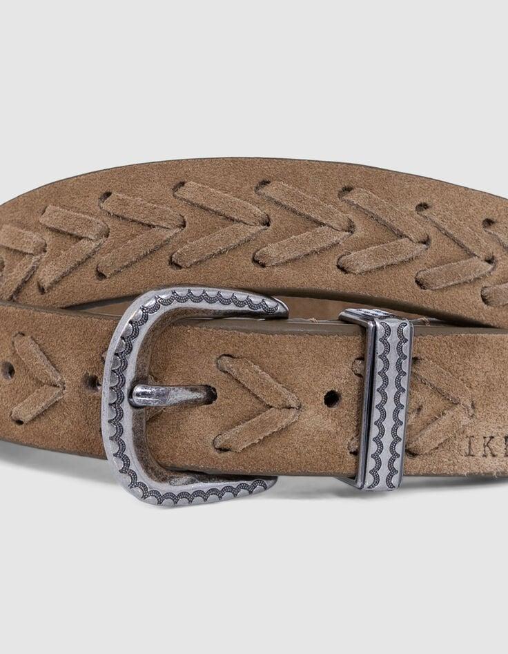 Ikks Ceinture Beige Cuir Velours Laçage Femme