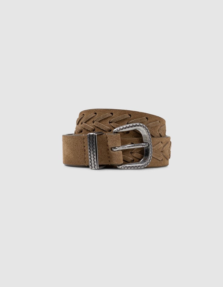 ikks Ceinture beige cuir velours laçage Femme