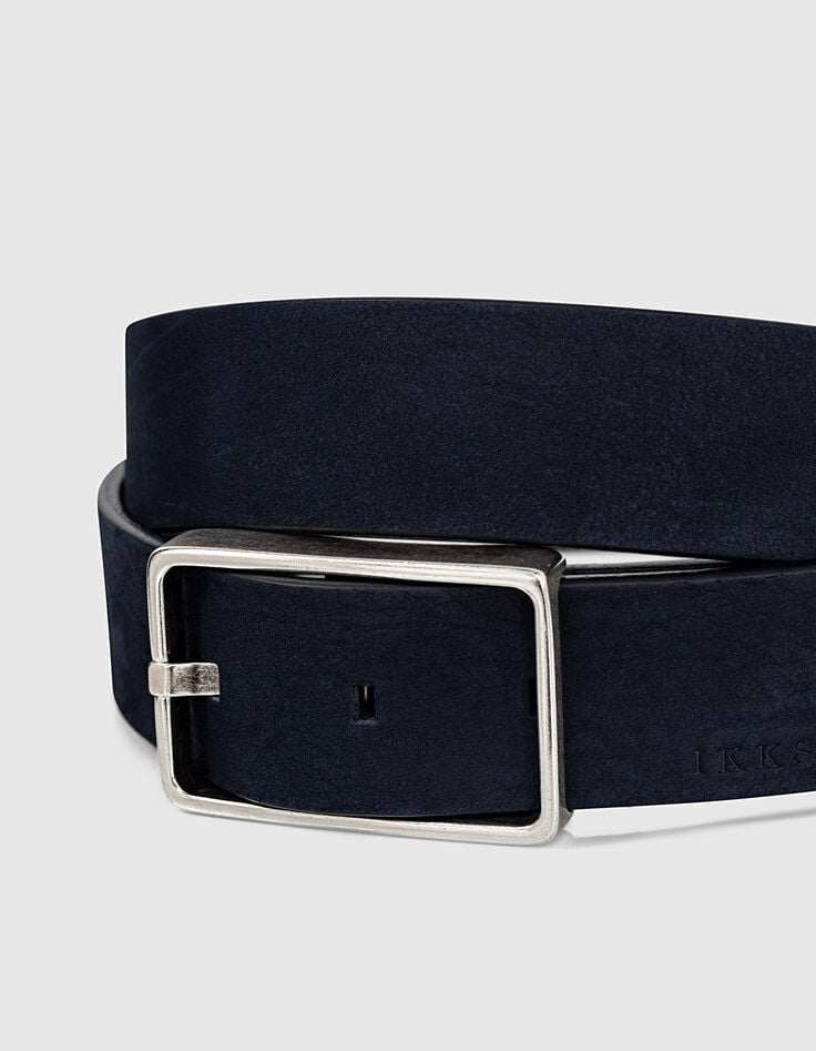 Ikks Ceinture Bleu Marine En Cuir Nubuck Homme