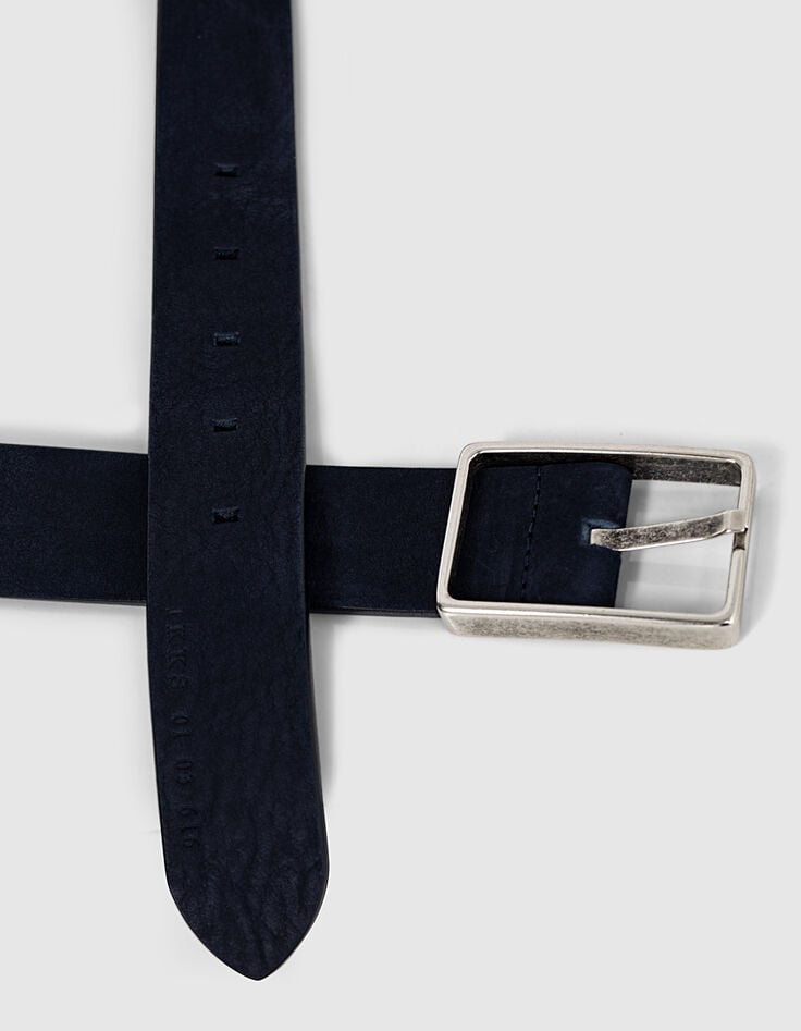 Ikks Ceinture Bleu Marine En Cuir Nubuck Homme
