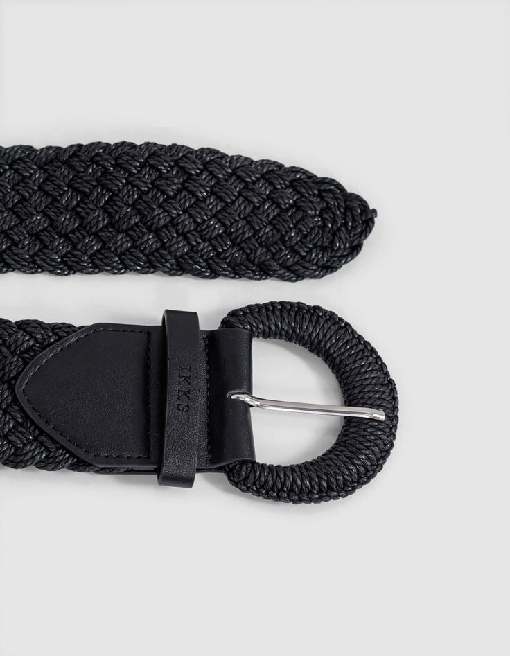 Ikks Ceinture Large Noire Raphia Tressé Femme
