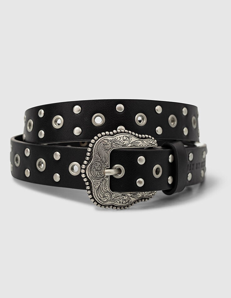 Ikks Ceinture Noire à Clous Et Rivets Fille