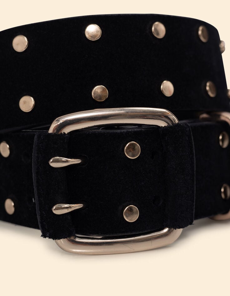 Ikks Ceinture Noire Cuir Décor Clous Dorés I.Code