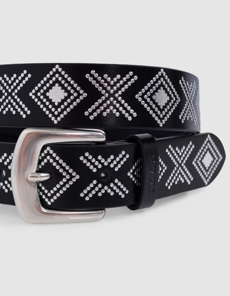 Ikks Ceinture Noire Cuir Décor Micro Clous Femme