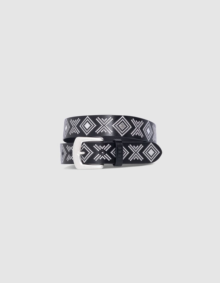 ikks Ceinture noire cuir décor micro clous Femme