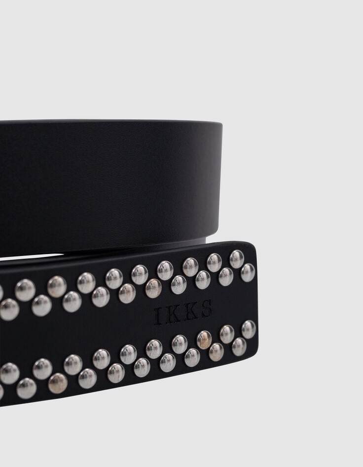 Ikks Ceinture Noire Cuir Détails Clous Femme