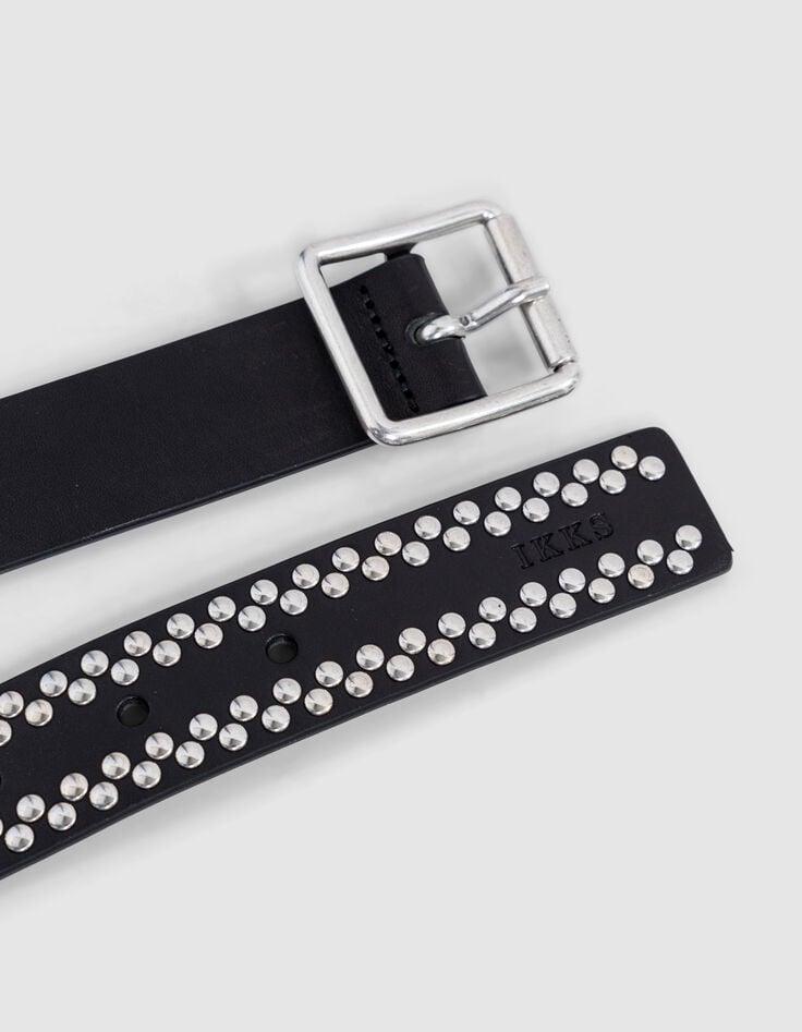 Ikks Ceinture Noire Cuir Détails Clous Femme
