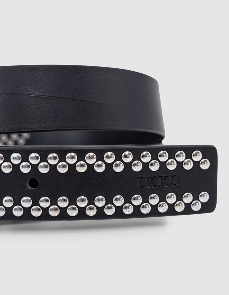 Ikks Ceinture Noire Cuir Détails Clous Femme