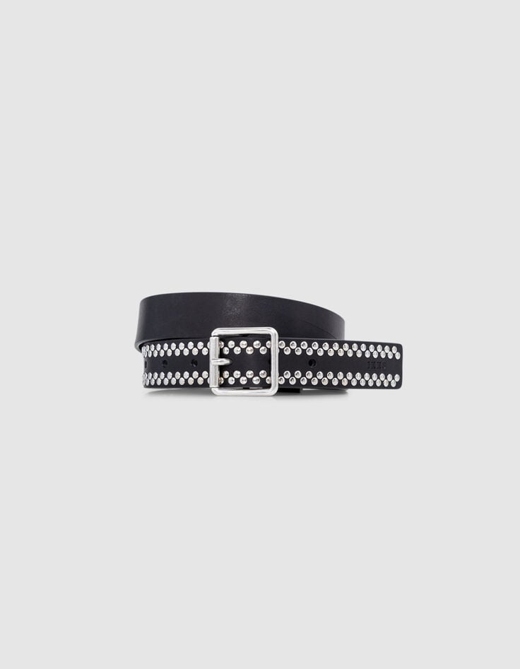 ikks Ceinture noire cuir détails clous Femme