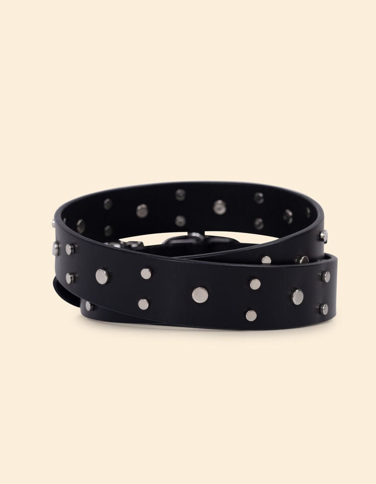 Ikks Ceinture Noire Cuir Détails Rivets I.Code