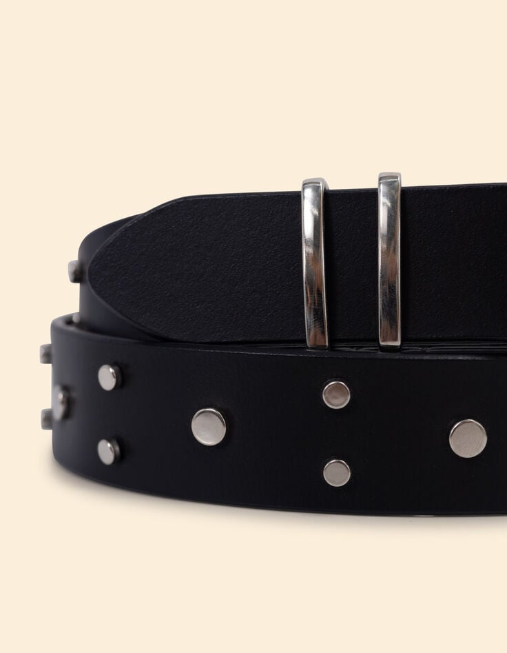 Ikks Ceinture Noire Cuir Détails Rivets I.Code