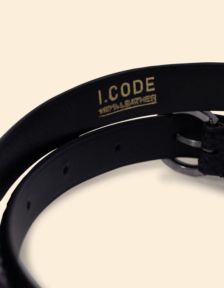 Ikks Ceinture Noire Cuir Effet Python I.Code