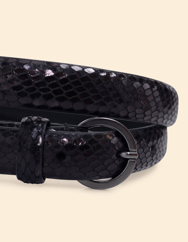 Ikks Ceinture Noire Cuir Effet Python I.Code