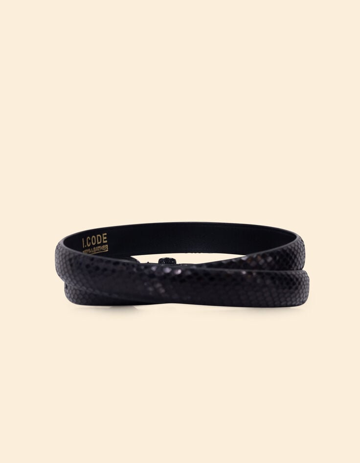 Ikks Ceinture Noire Cuir Effet Python I.Code