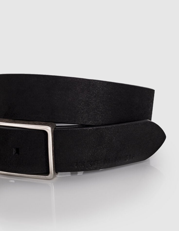 Ikks Ceinture Noire En Cuir Nubuck Homme