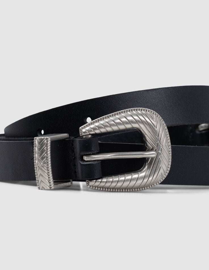 Ikks Ceinture Robe Noire Cuir Double Boucle Femme