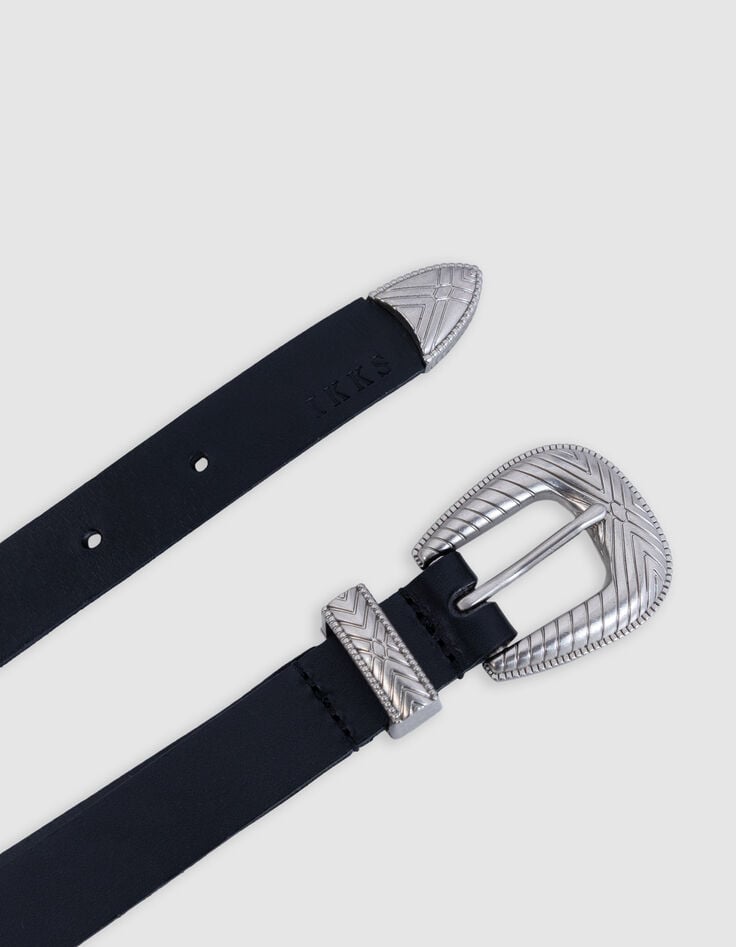 Ikks Ceinture Robe Noire Cuir Double Boucle Femme