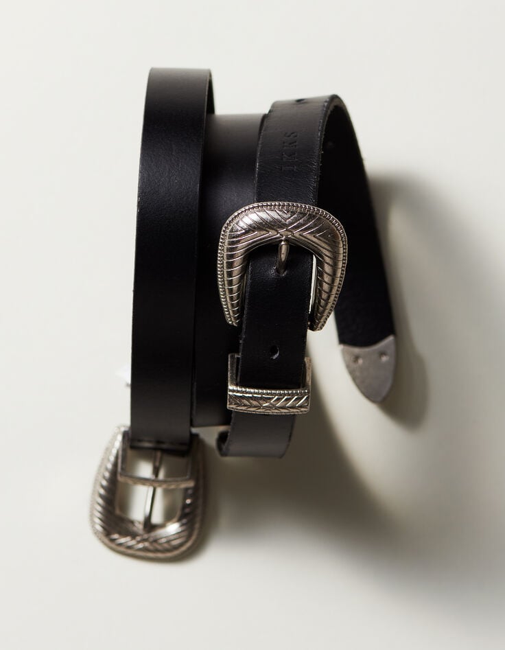 Ikks Ceinture Robe Noire Cuir Double Boucle Femme