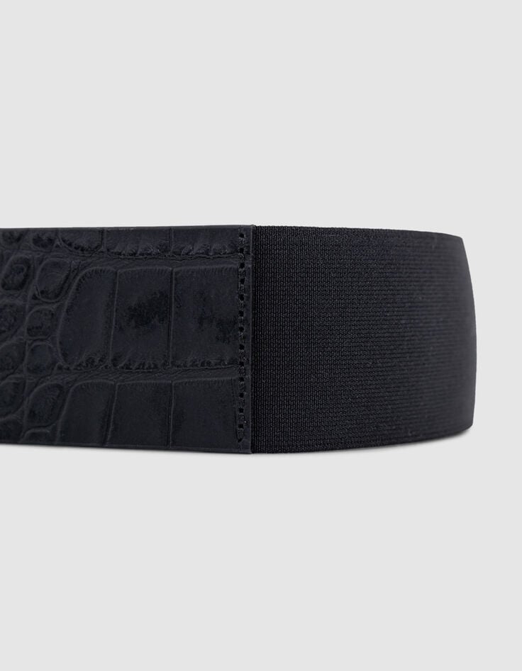 Ikks Ceinture Robe Noire Cuir Embossé Croco Femme