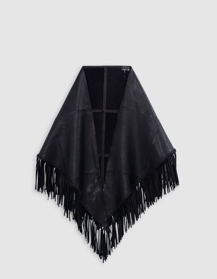 Ikks Châle Noir Cuir Bords Frangés