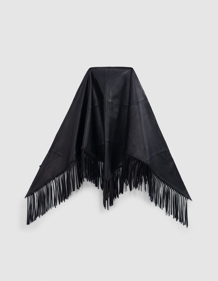 ikks Châle noir cuir bords frangés