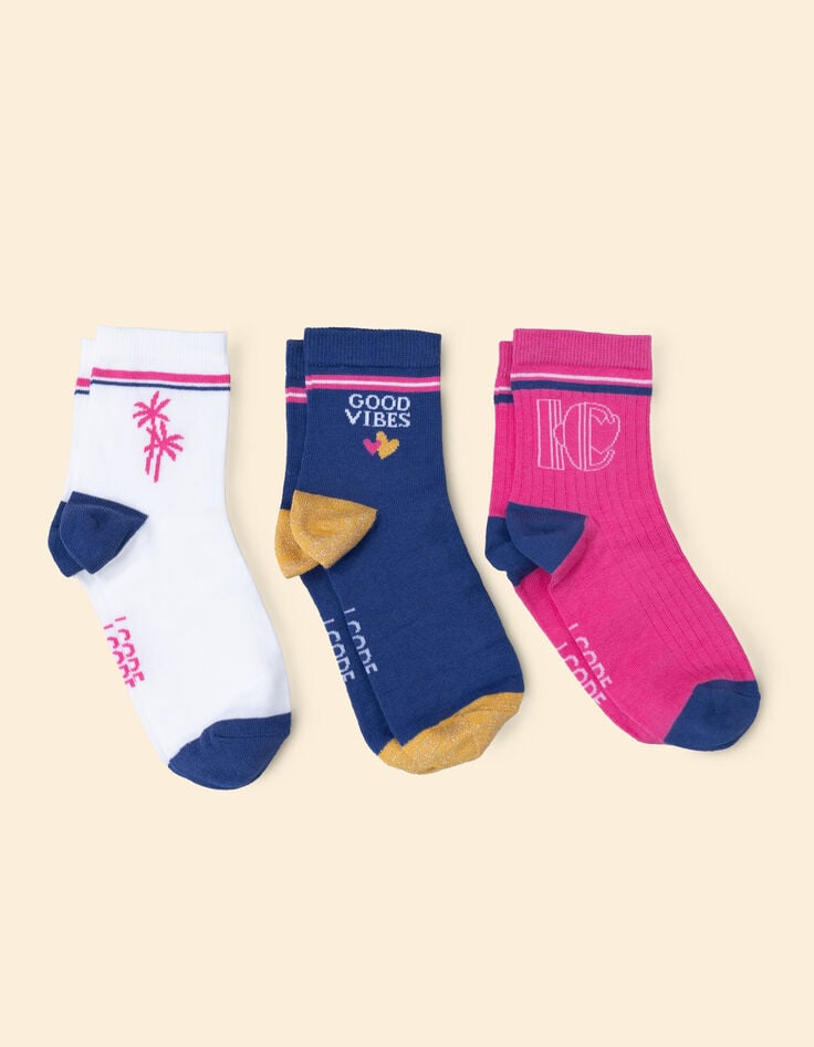ikks Chaussettes blanches bleues et roses I.Code