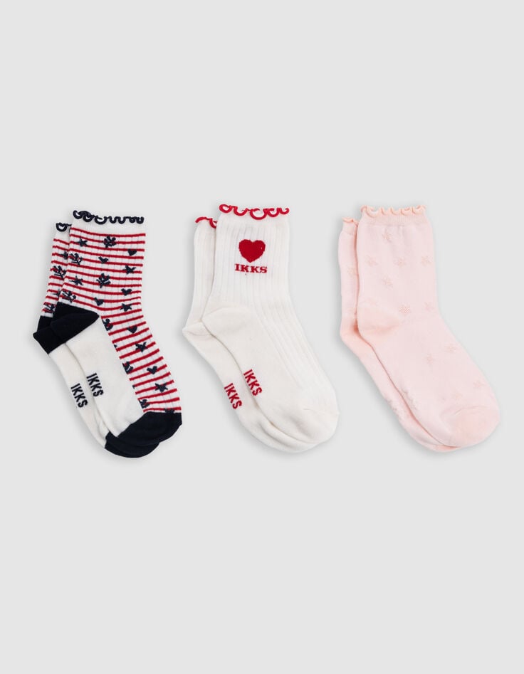 Ikks Chaussettes écru Rose Rouge Et Marine Fille