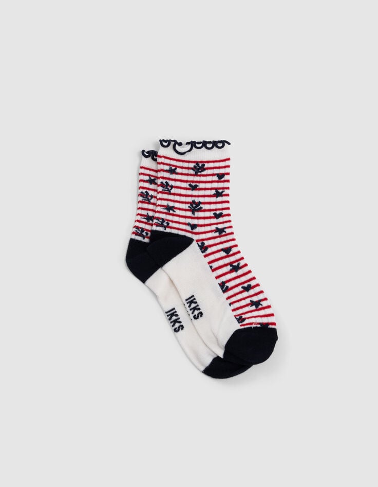 Ikks Chaussettes écru Rose Rouge Et Marine Fille