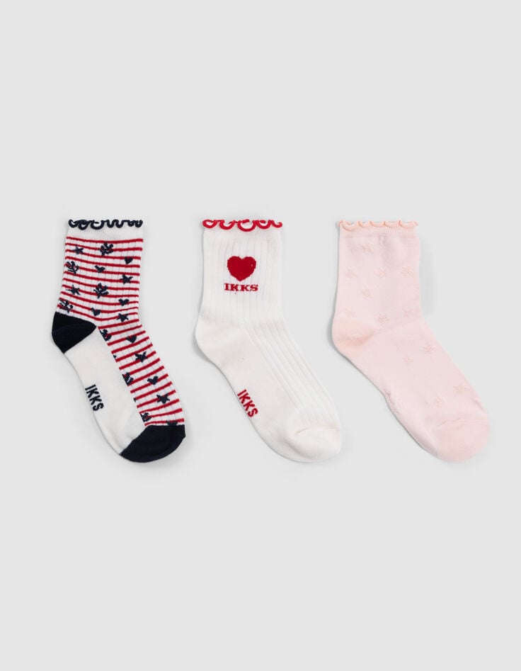 ikks Chaussettes écru rose rouge et marine fille