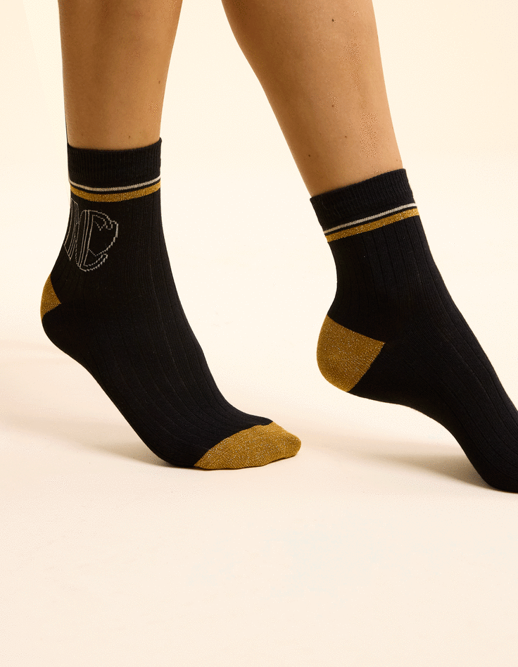 ikks Chaussettes noires beige camel I.Code