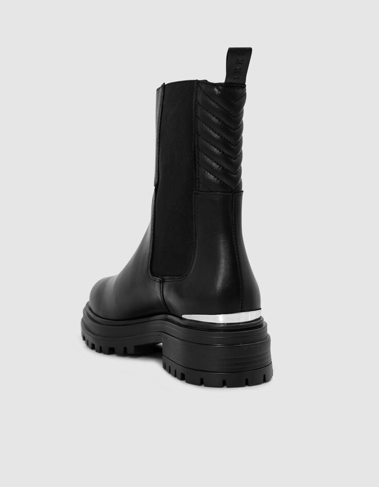 Ikks Chelsa Boots Noires Cuir Barrette Métal Femme