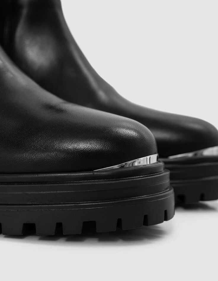 Ikks Chelsa Boots Noires Cuir Barrette Métal Femme