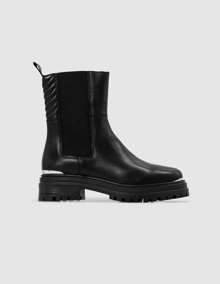 ikks Chelsa boots noires cuir barrette métal Femme