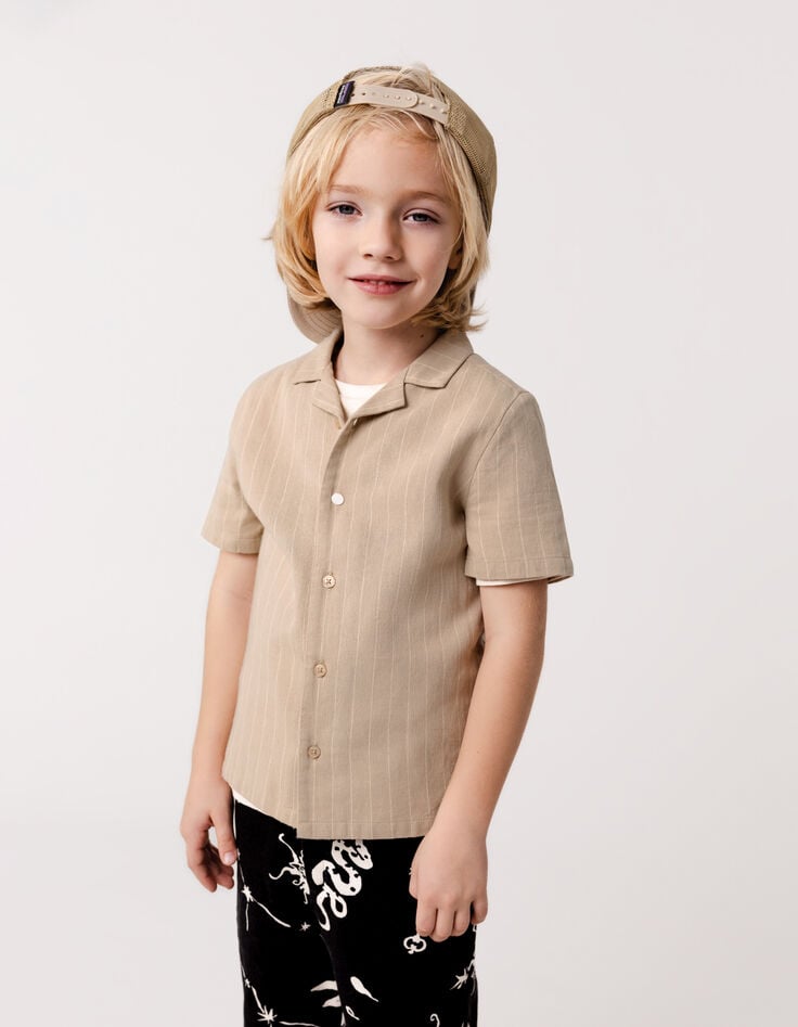 ikks Chemise beige coton bio motifs rayures garçon