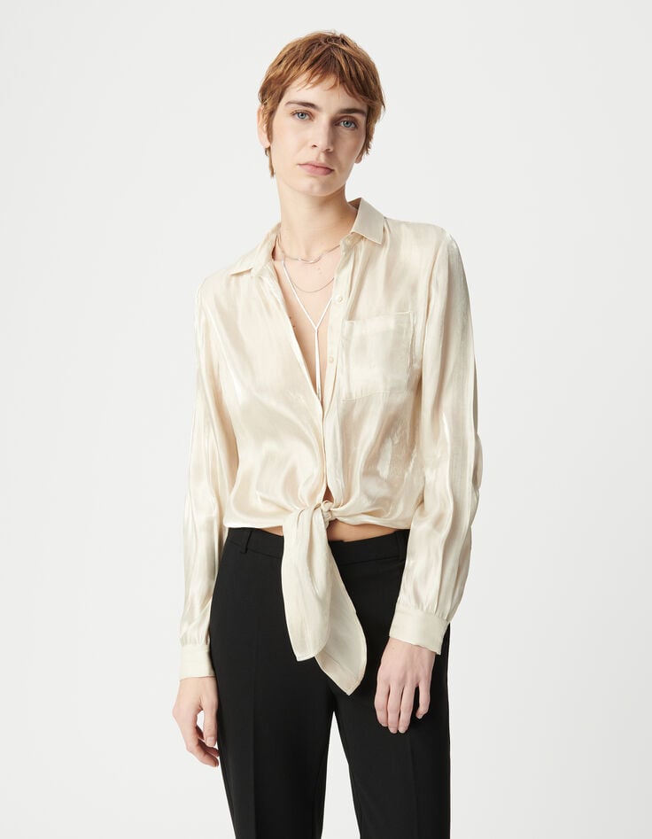 Ikks Chemise Beige Doré Lamée à Nouer Femme