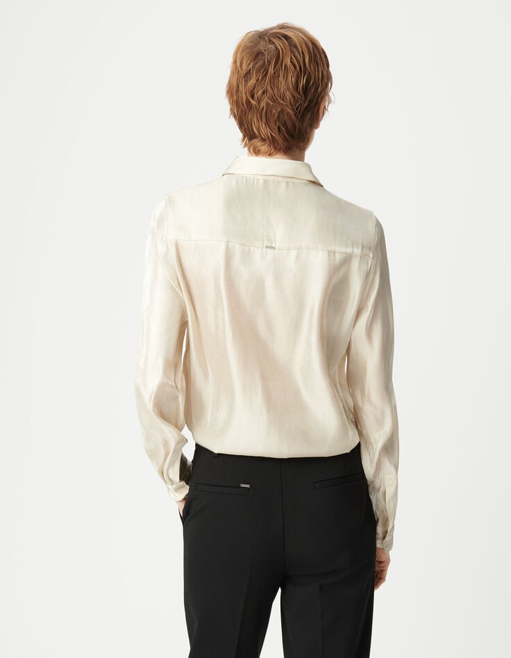 Ikks Chemise Beige Doré Lamée à Nouer Femme