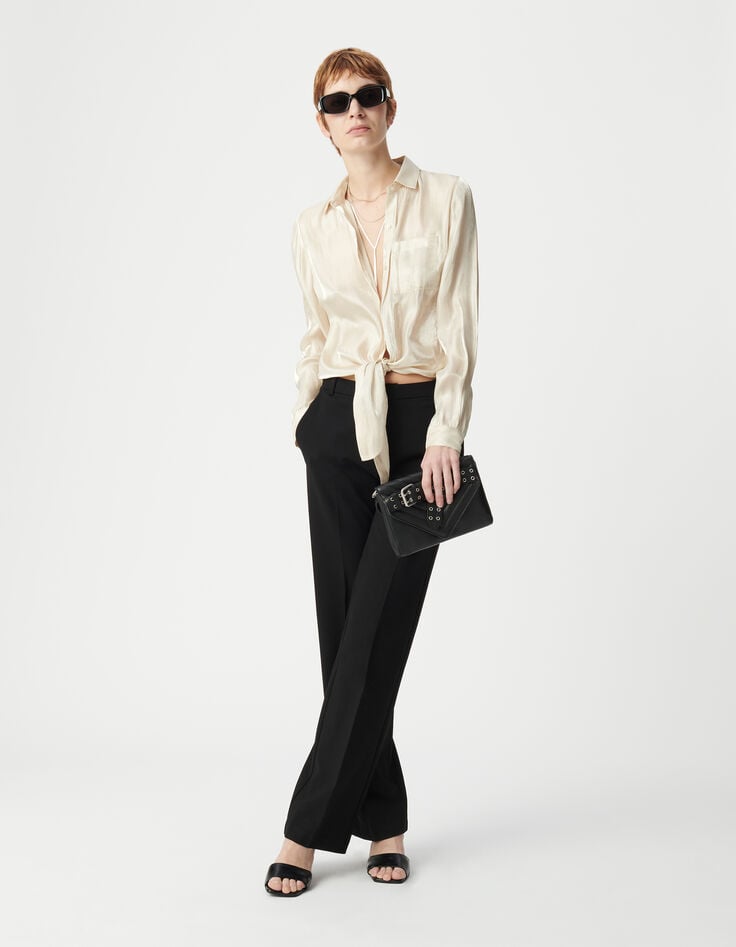 ikks Chemise beige doré lamée à nouer Femme