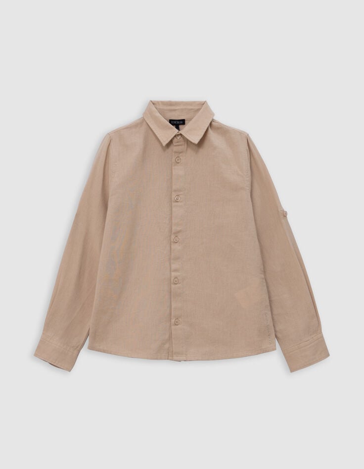 Ikks Chemise Beige Mix Coton Et Lin Garçon