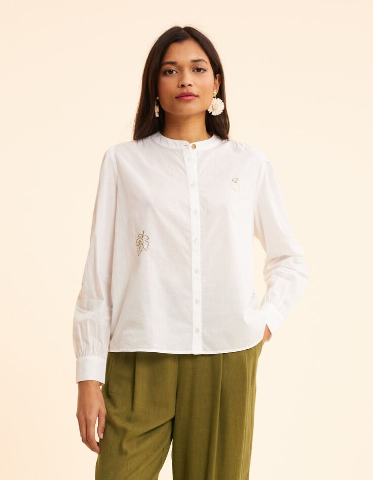 Ikks Chemise Blanche Broderies Couleurs I.Code