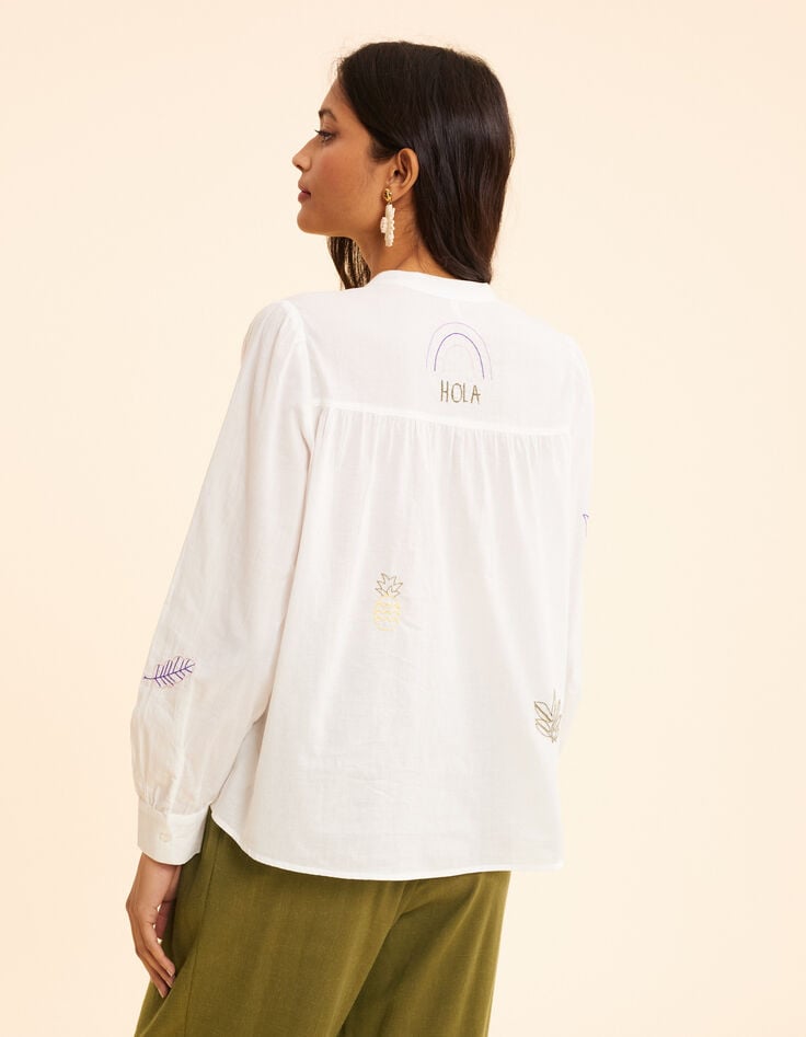 Ikks Chemise Blanche Broderies Couleurs I.Code