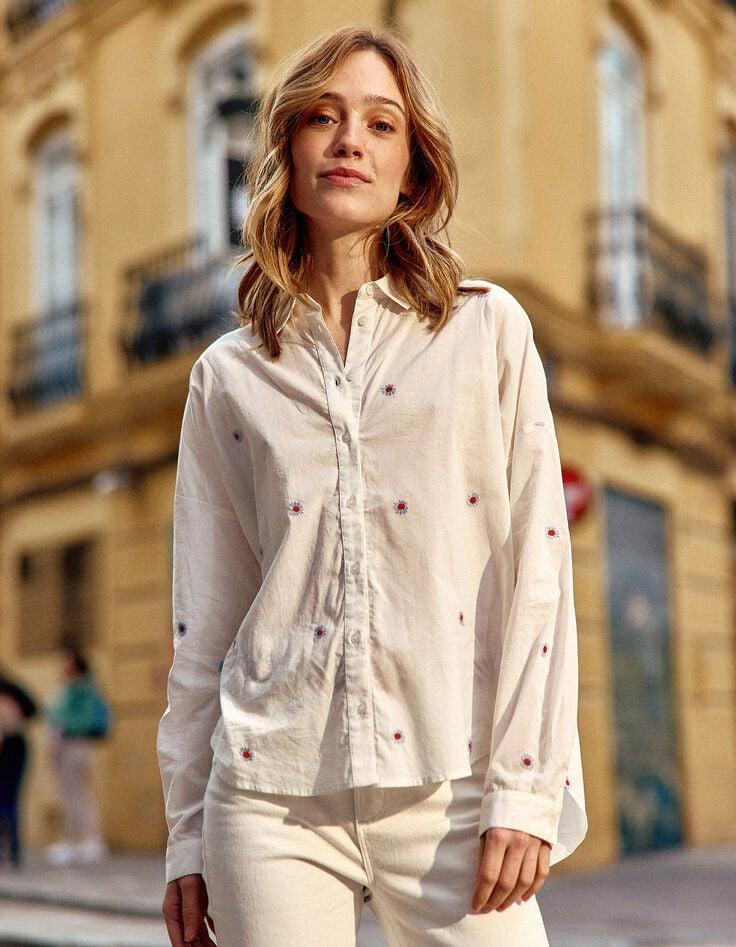Ikks Chemise Blanche Broderies Fleurs I.Code