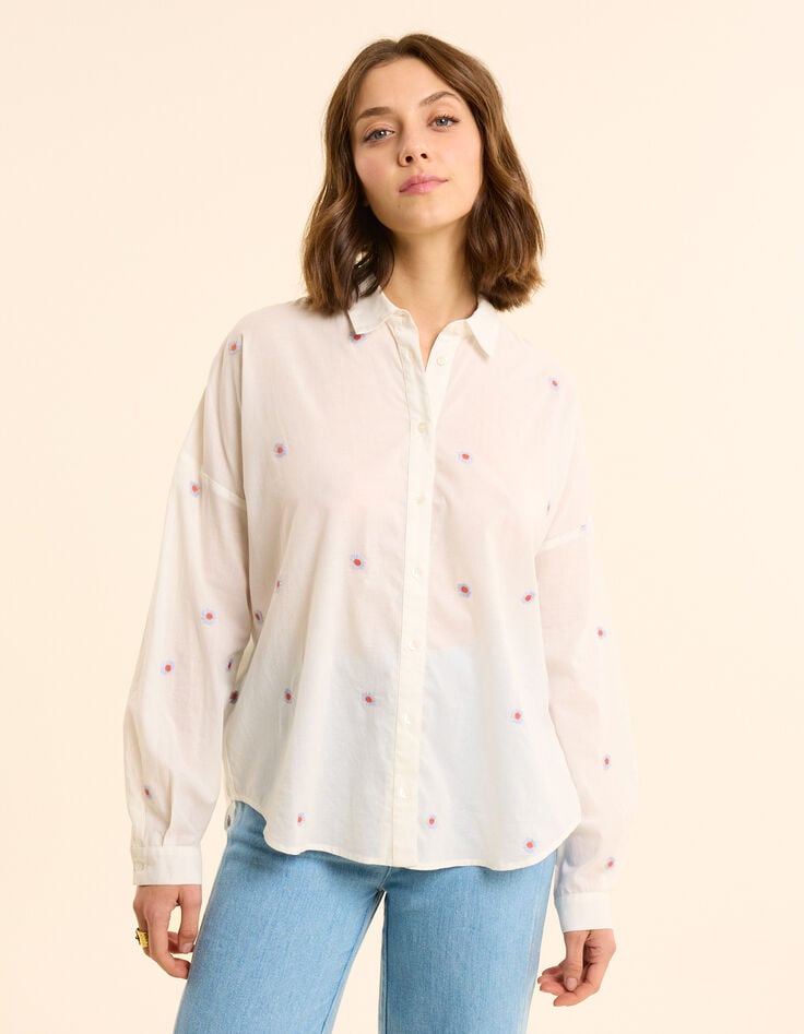 Ikks Chemise Blanche Broderies Fleurs I.Code
