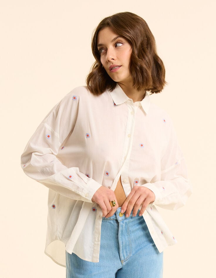 ikks Chemise blanche broderies fleurs I.Code