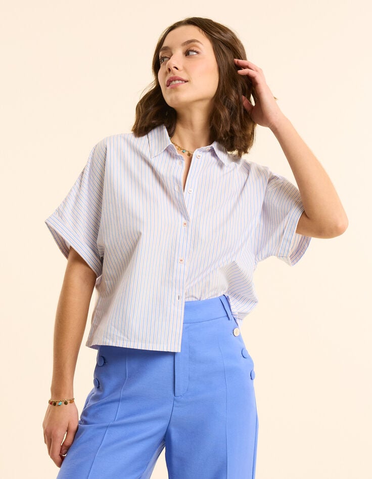 Ikks Chemise Blanche Cropped Motif Rayures I.Code